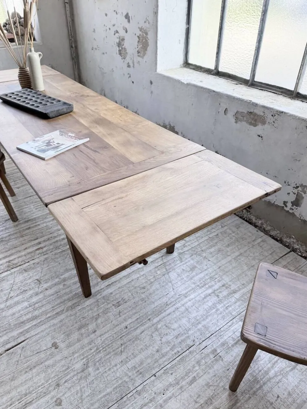 Table de ferme chêne massif avec allonges (190-280cm) 1950