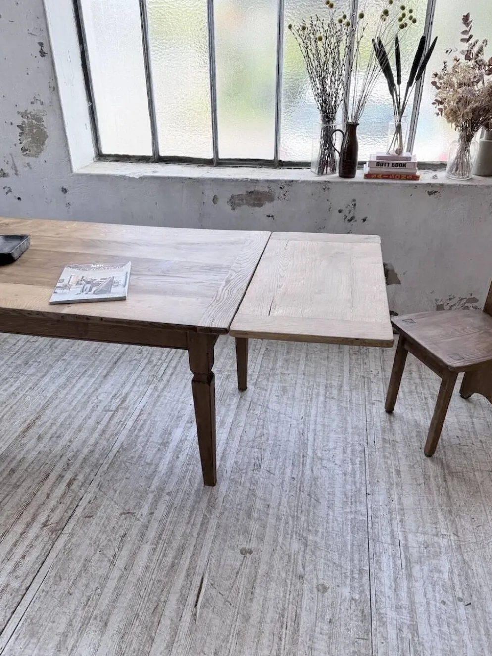 Table de ferme chêne massif avec allonges (190-280cm) 1950