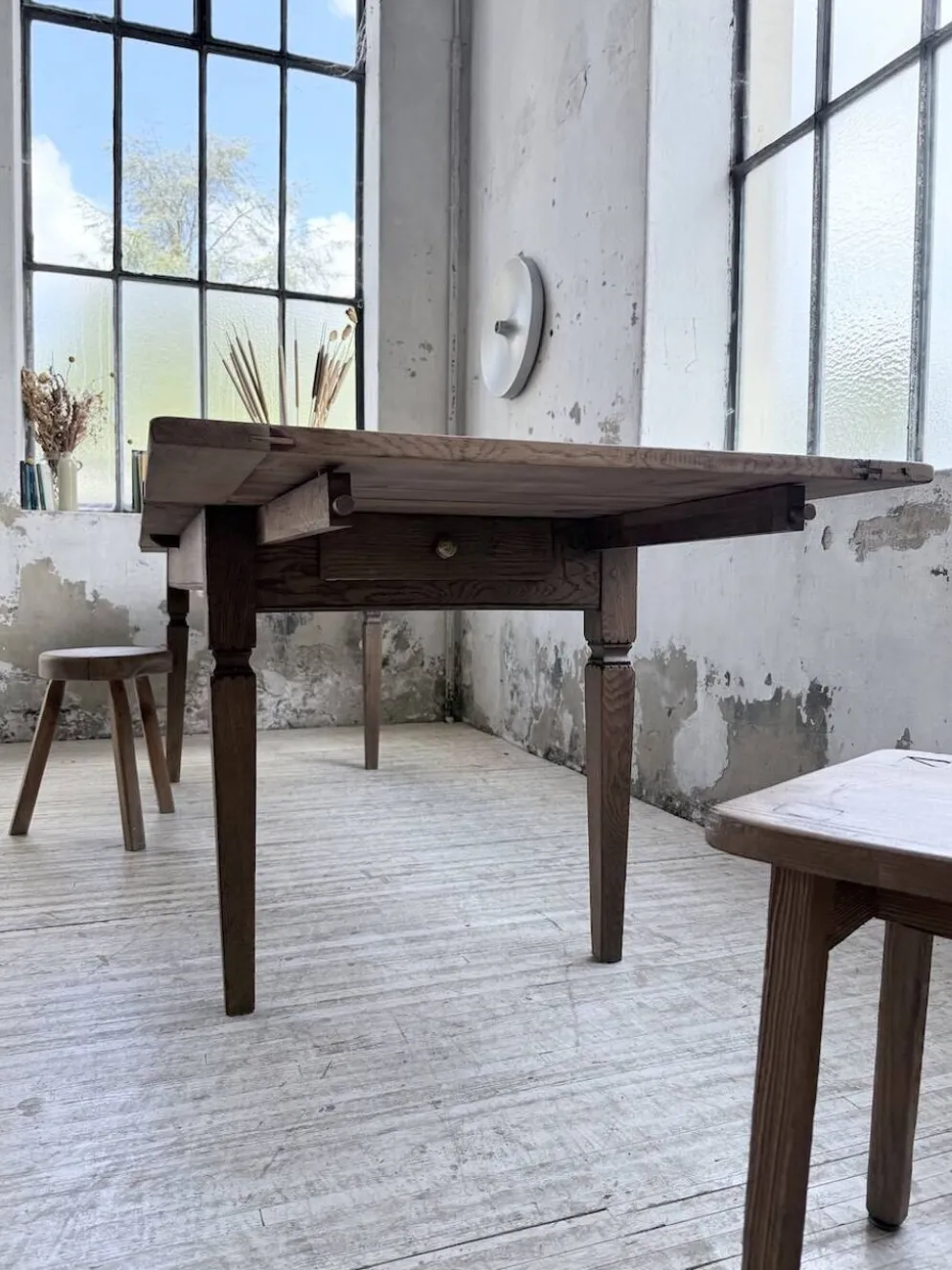 Table de ferme chêne massif avec allonges (190-280cm) 1950