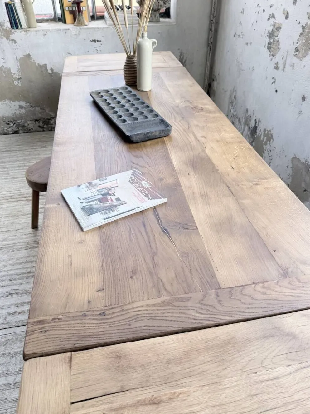 Table de ferme chêne massif avec allonges (190-280cm) 1950