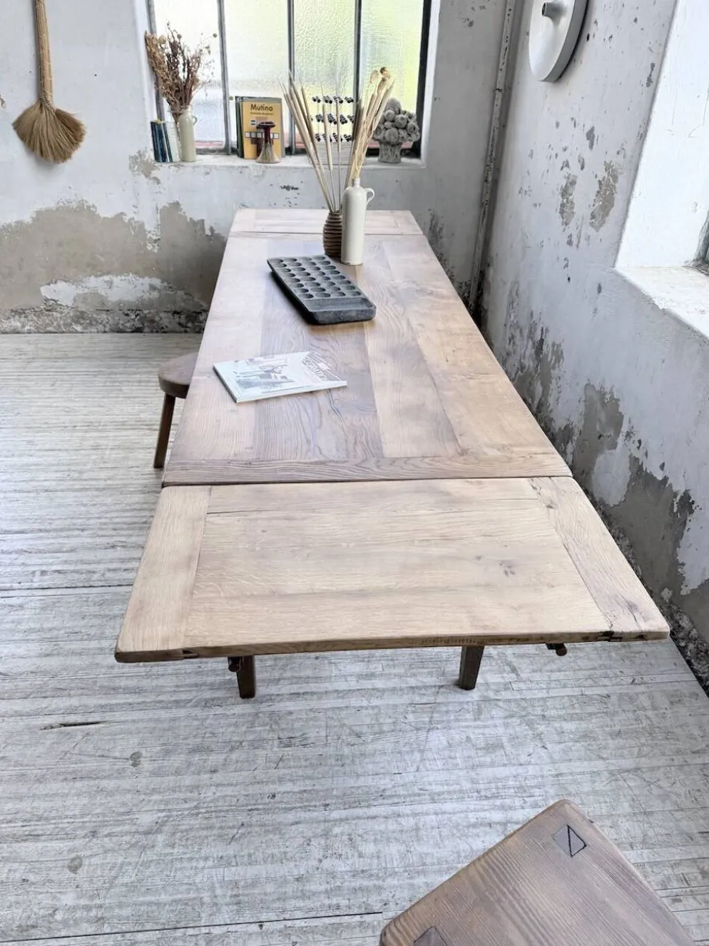 Table de ferme chêne massif avec allonges (190-280cm) 1950