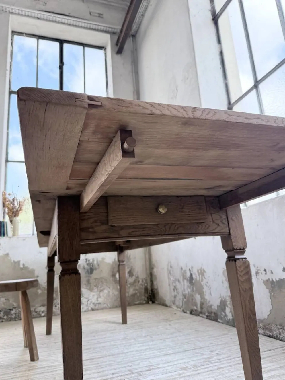 Table de ferme chêne massif avec allonges (190-280cm) 1950