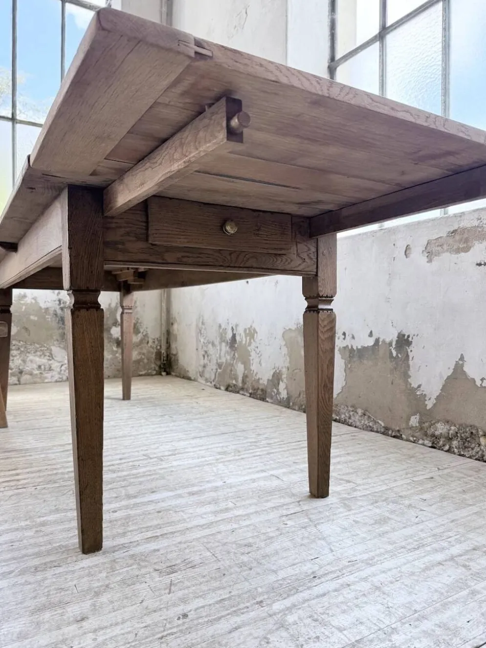 Table de ferme chêne massif avec allonges (190-280cm) 1950