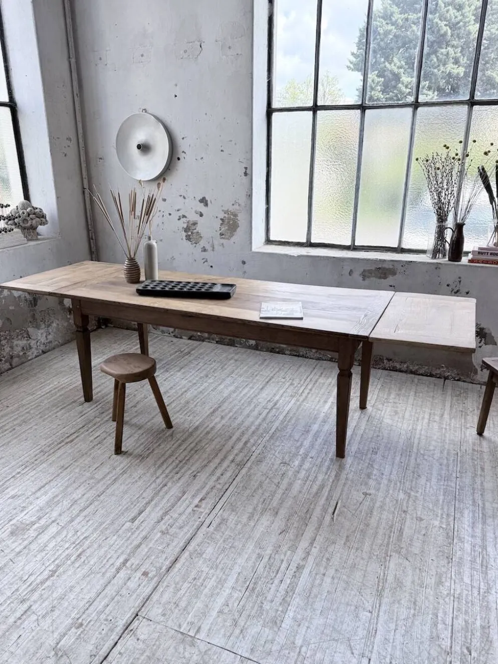 Table de ferme chêne massif avec allonges (190-280cm) 1950