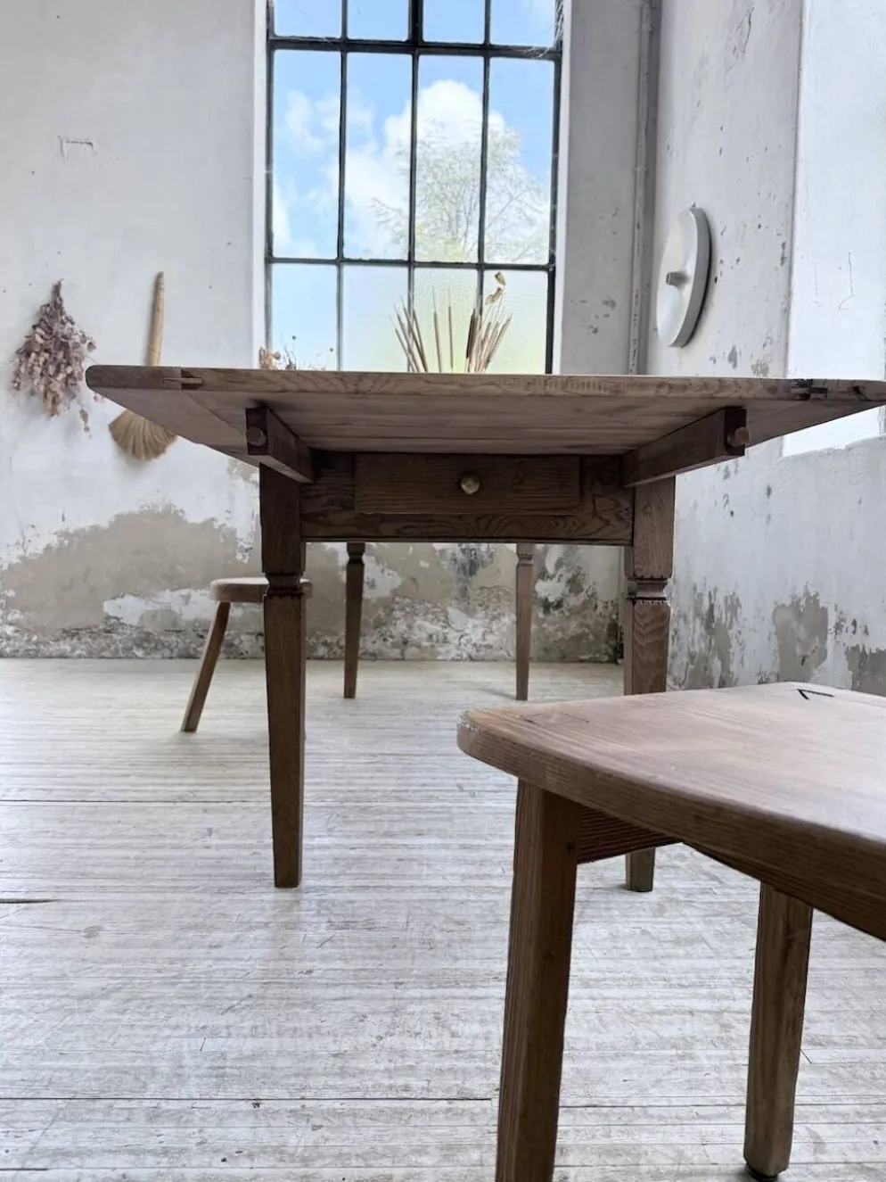 Table de ferme chêne massif avec allonges (190-280cm) 1950