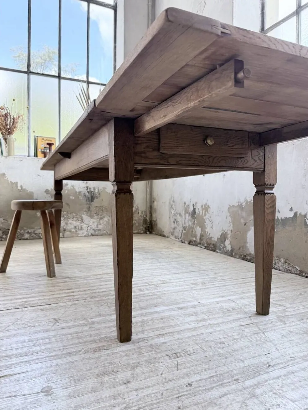 Table de ferme chêne massif avec allonges (190-280cm) 1950