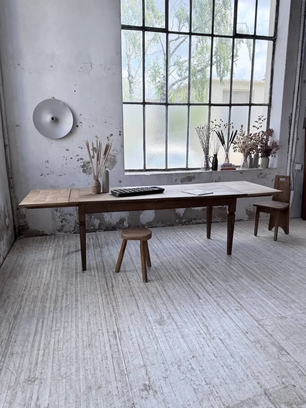 Table de ferme chêne massif avec allonges (190-280cm) 1950