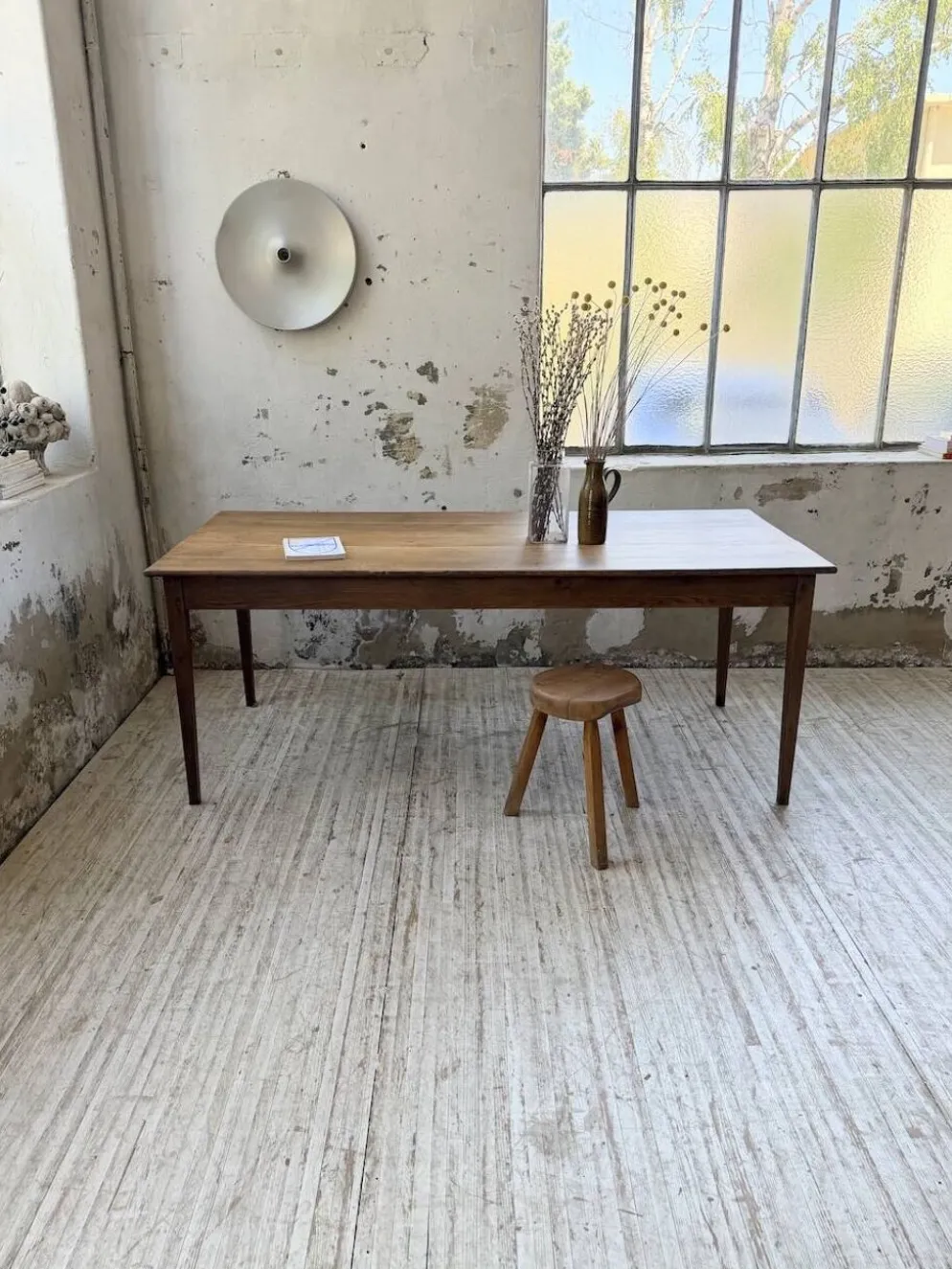 Table de ferme chêne pieds fuseaux 1950