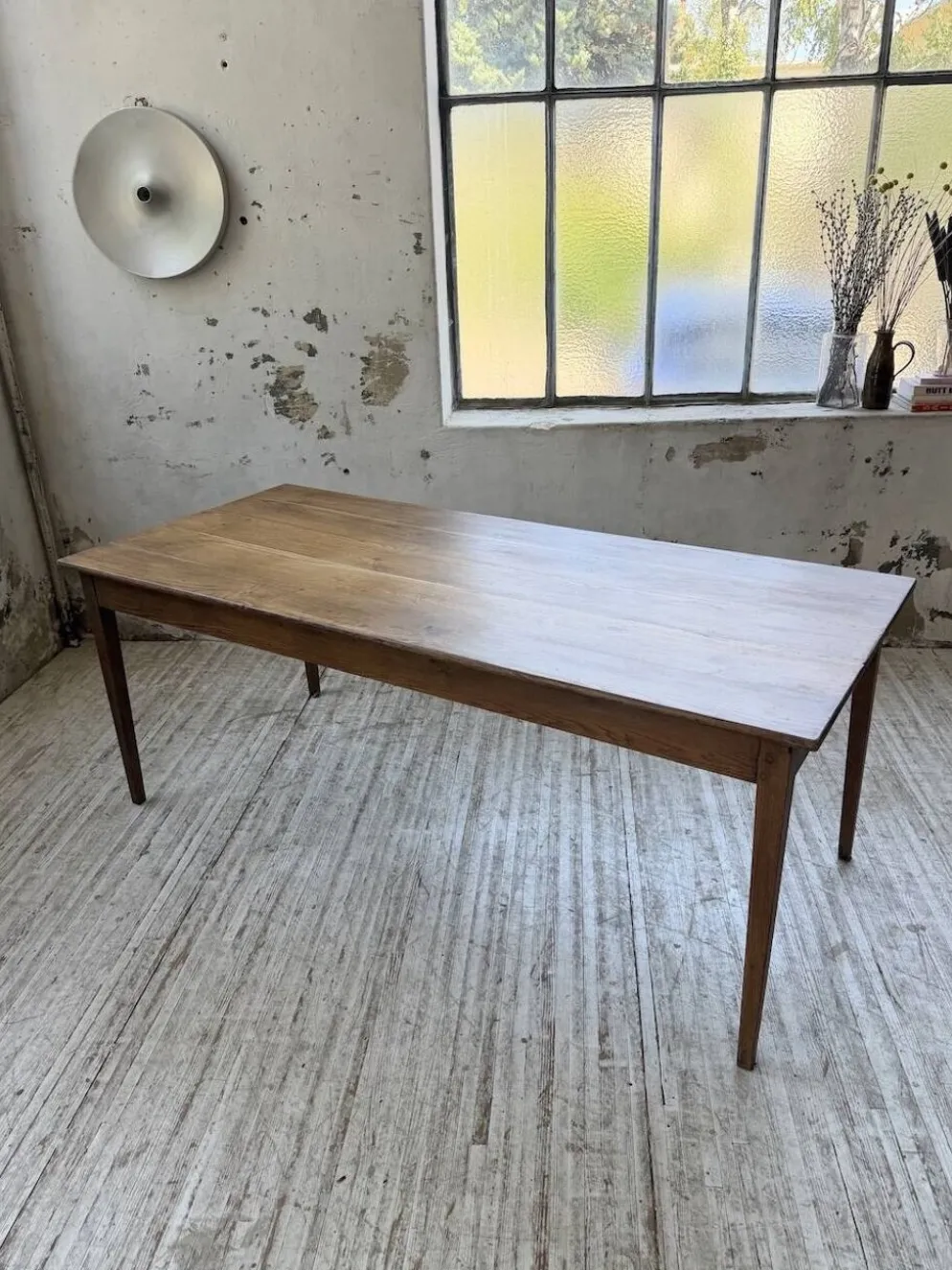 Table de ferme chêne pieds fuseaux 1950