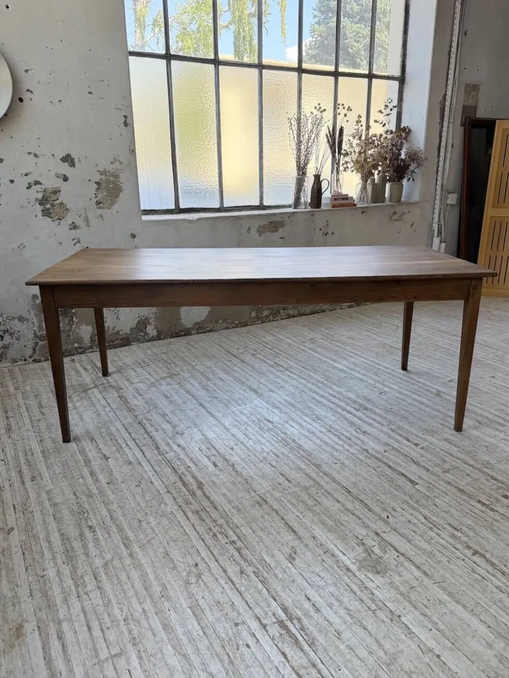 Table de ferme chêne pieds fuseaux 1950