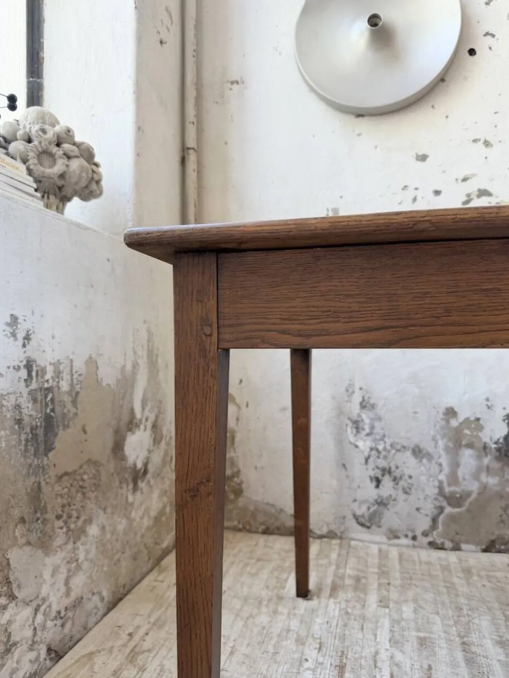 Table de ferme chêne pieds fuseaux 1950