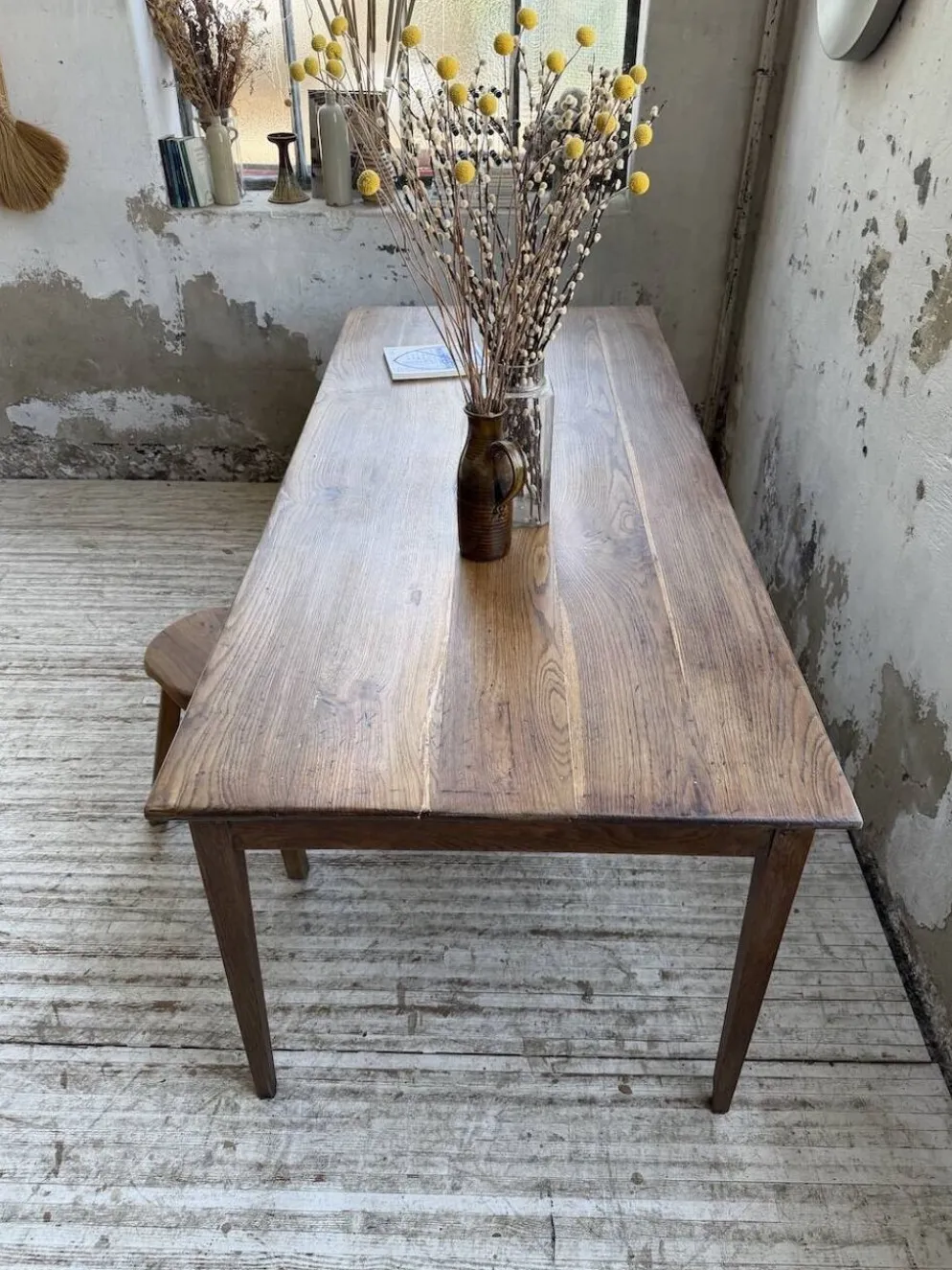 Table de ferme chêne pieds fuseaux 1950