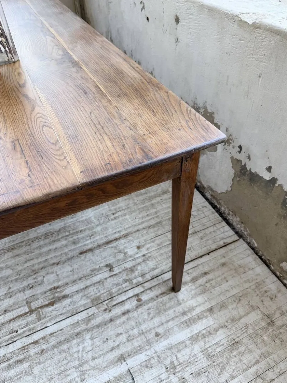 Table de ferme chêne pieds fuseaux 1950