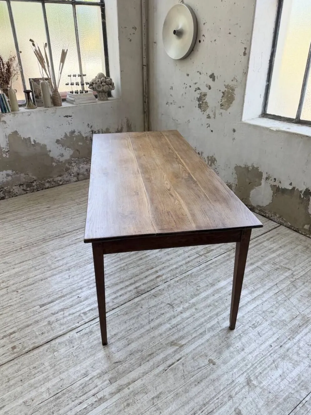 Table de ferme chêne pieds fuseaux 1950