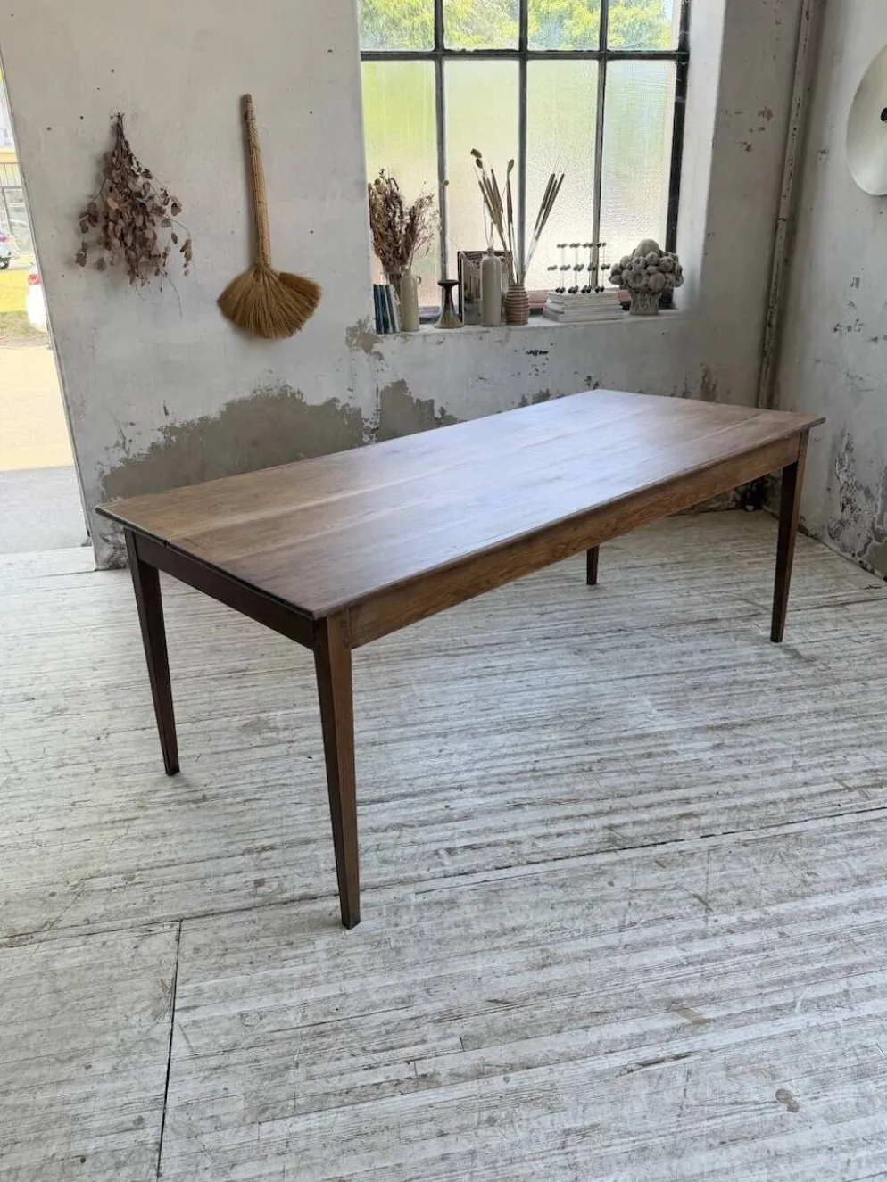 Table de ferme chêne pieds fuseaux 1950