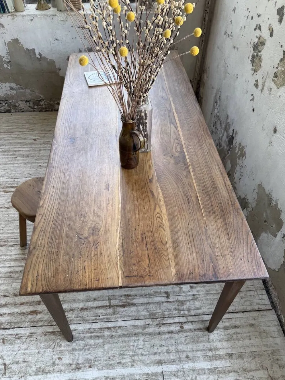 Table de ferme chêne pieds fuseaux 1950