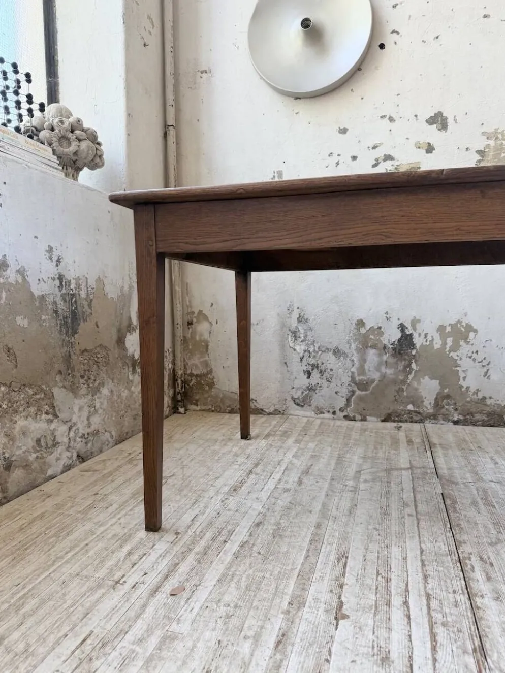 Table de ferme chêne pieds fuseaux 1950