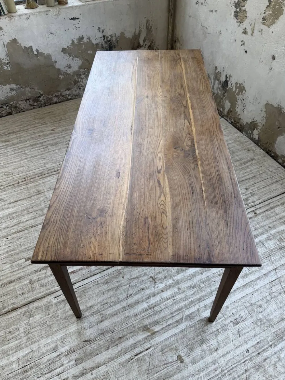 Table de ferme chêne pieds fuseaux 1950