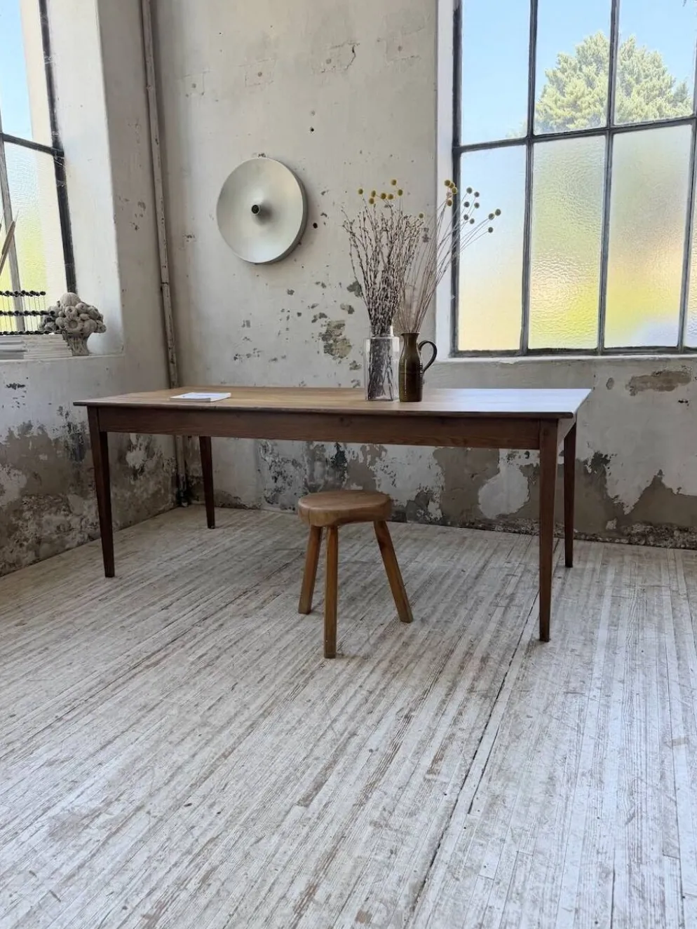 Table de ferme chêne pieds fuseaux 1950