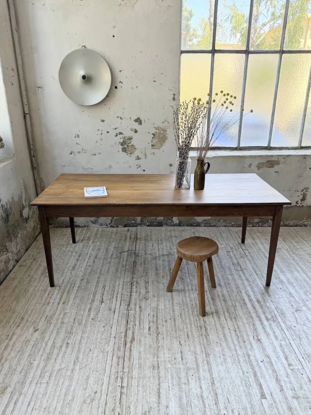 Table de ferme chêne pieds fuseaux 1950