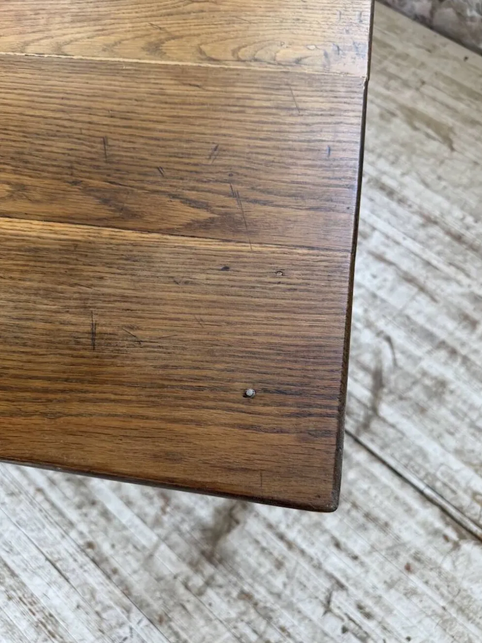Table de ferme chêne pieds fuseaux 1950