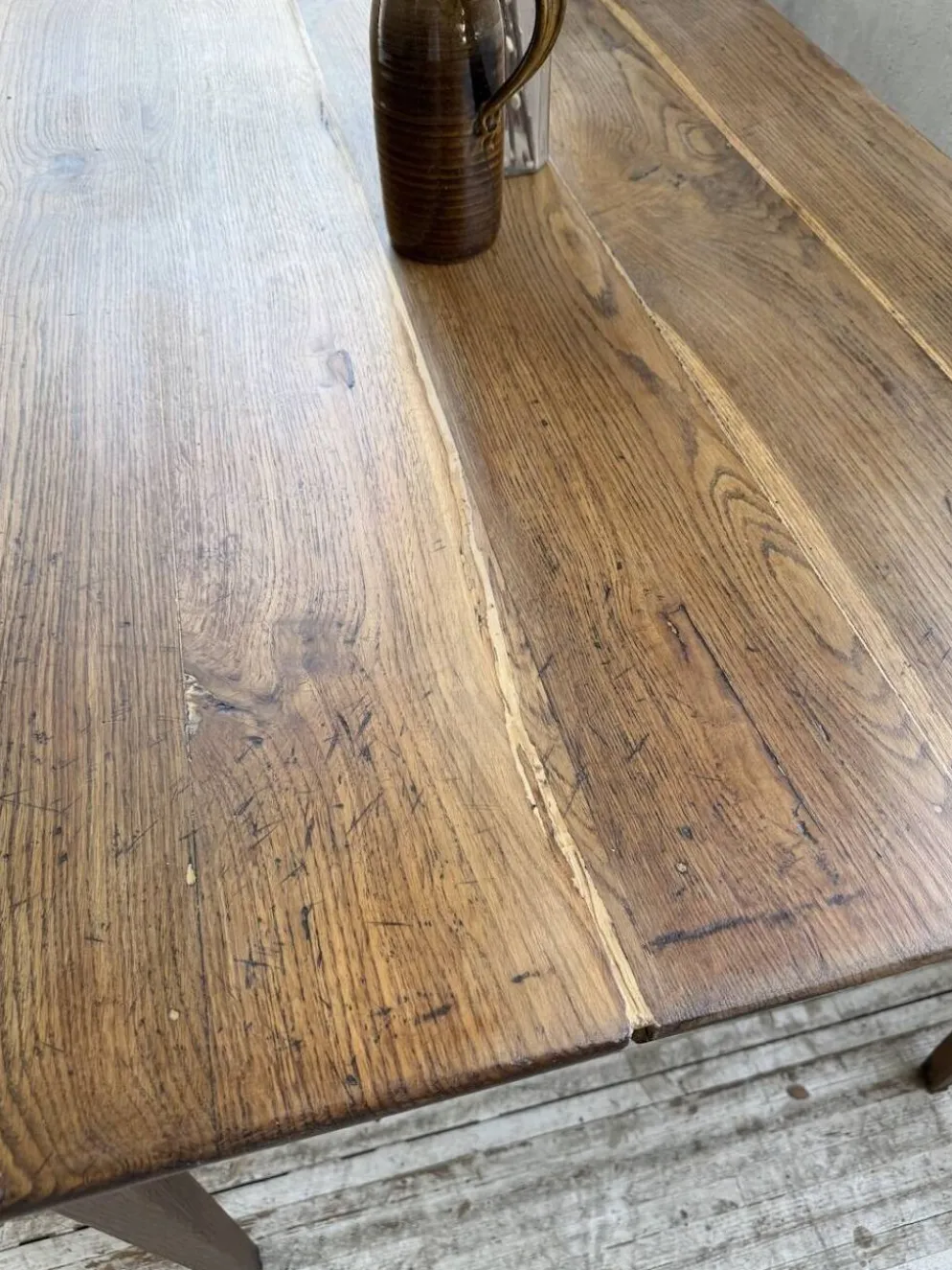 Table de ferme chêne pieds fuseaux 1950