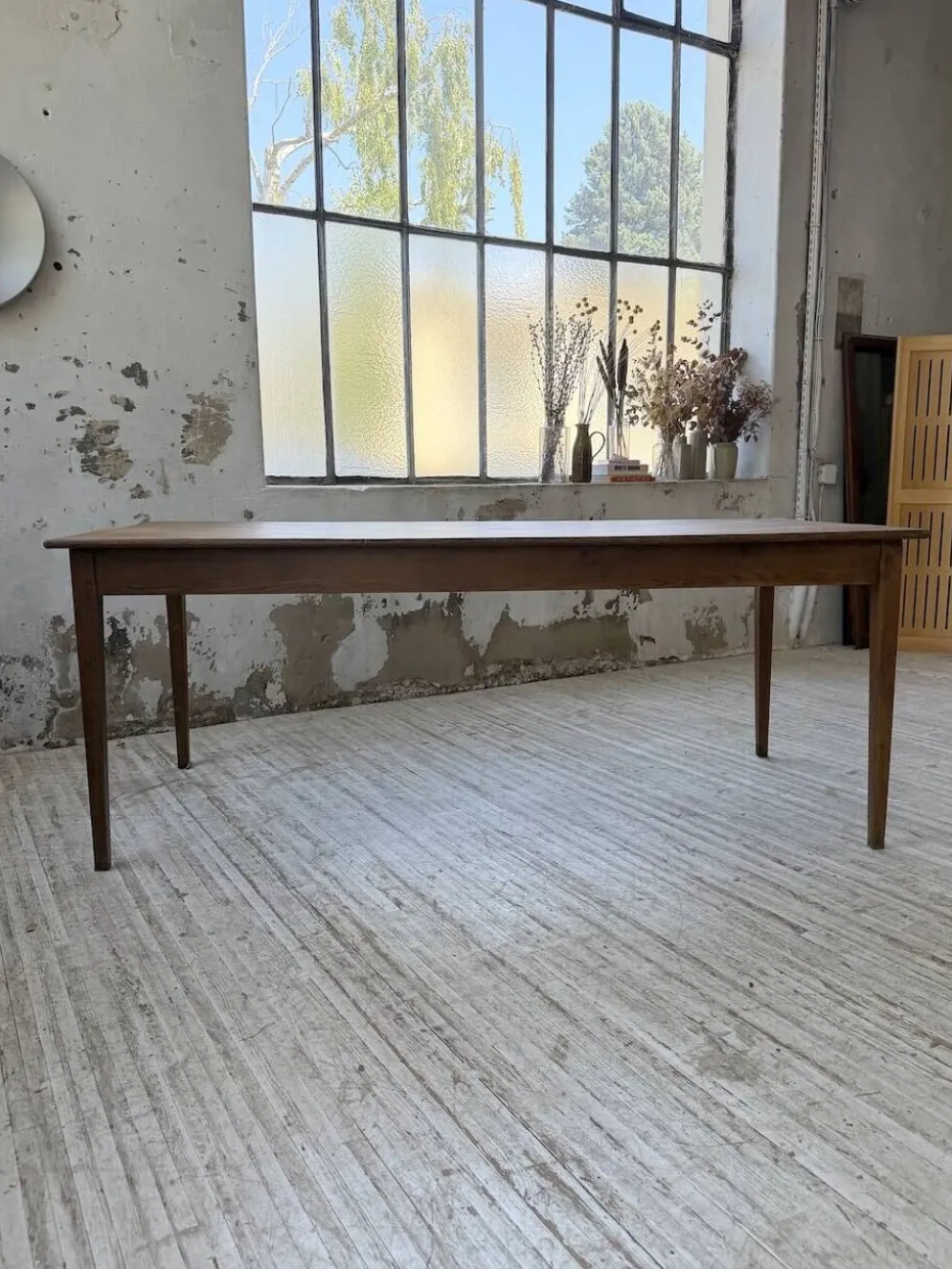 Table de ferme chêne pieds fuseaux 1950