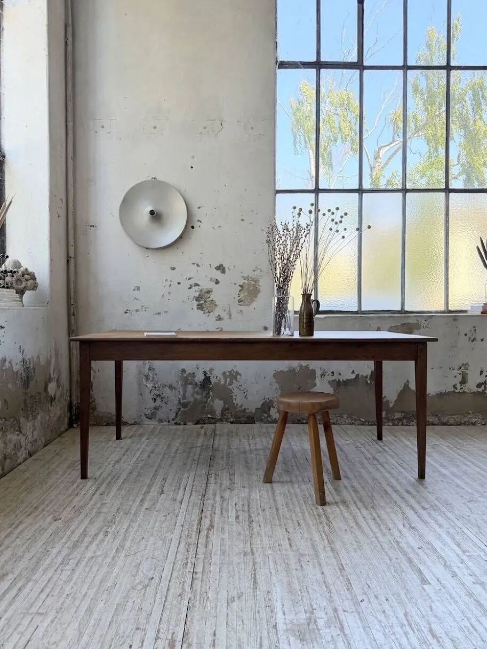 Table de ferme chêne pieds fuseaux 1950