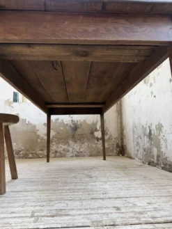 Table de ferme chêne pieds fuseaux 1950