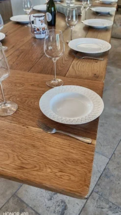 Table de ferme en chêne massif ,2 tiroirs, 2 rallonges,