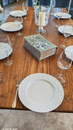 Table de ferme en chêne massif ,2 tiroirs, 2 rallonges,