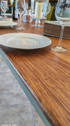 Table de ferme en chêne massif ,2 tiroirs, 2 rallonges,
