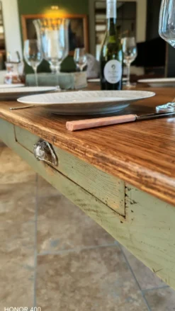 Table de ferme en chêne massif ,2 tiroirs, 2 rallonges,