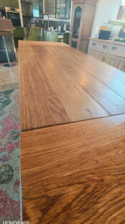 Table de ferme en chêne massif ,2 tiroirs, 2 rallonges,