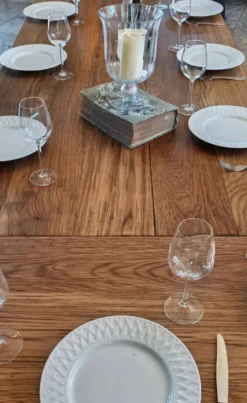 Table de ferme en chêne massif ,2 tiroirs, 2 rallonges,