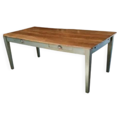 Table de ferme en chêne massif ,2 tiroirs, 2 rallonges,