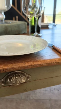 Table de ferme en chêne massif ,2 tiroirs, 2 rallonges,