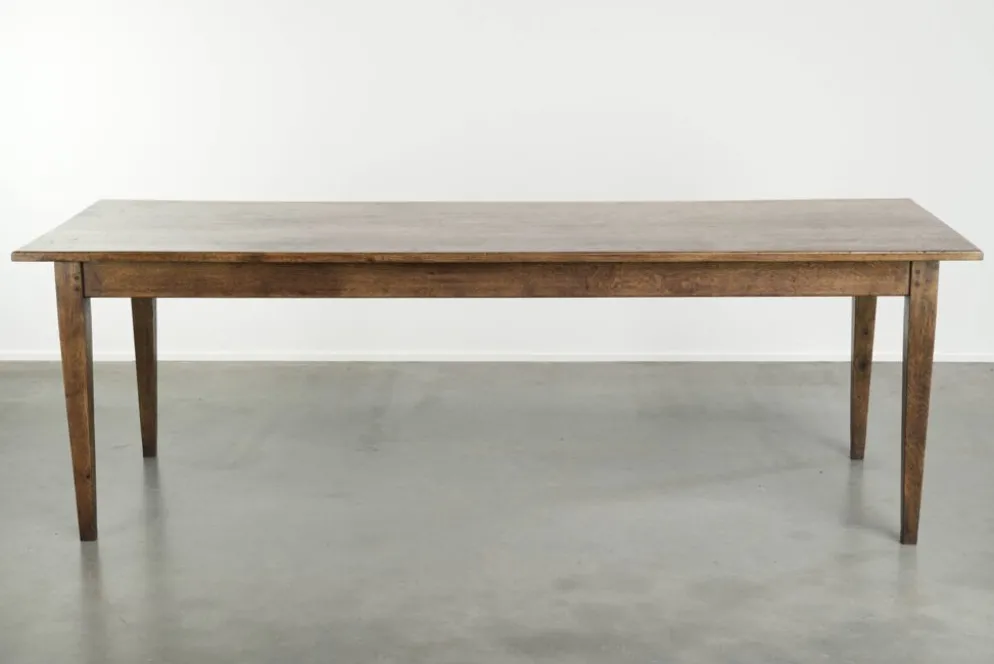 Table de ferme française du 19ème siècle en chêne avec 2 tiroirs.
