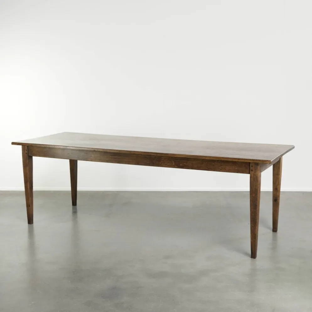 Table de ferme française du 19ème siècle en chêne avec 2 tiroirs.