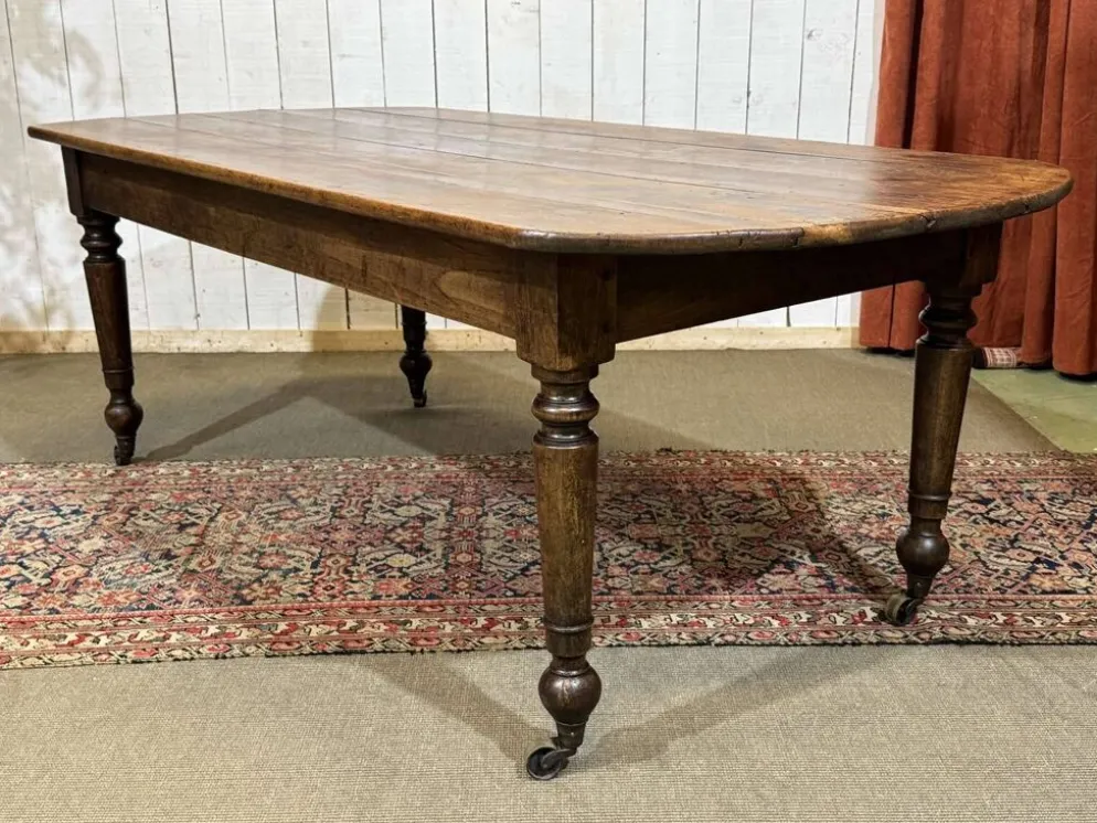 Table de ferme 19ème, plateau en sapin et piétement en peuplier