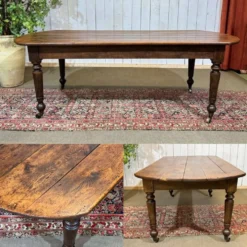Table de ferme 19ème, plateau en sapin et piétement en peuplier
