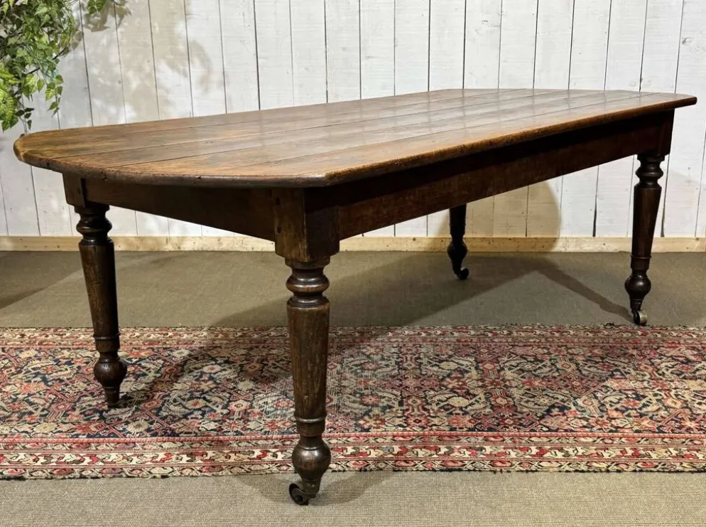 Table de ferme 19ème, plateau en sapin et piétement en peuplier
