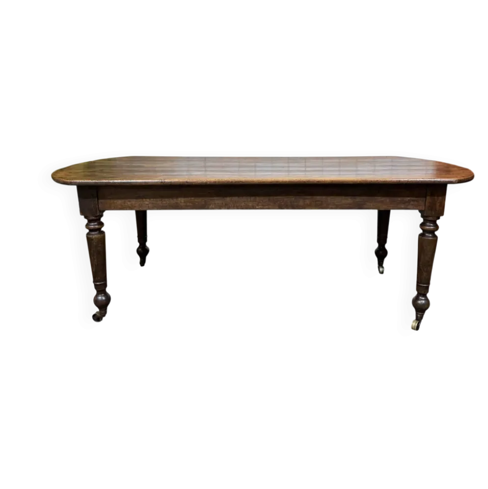 Table de ferme 19ème, plateau en sapin et piétement en peuplier