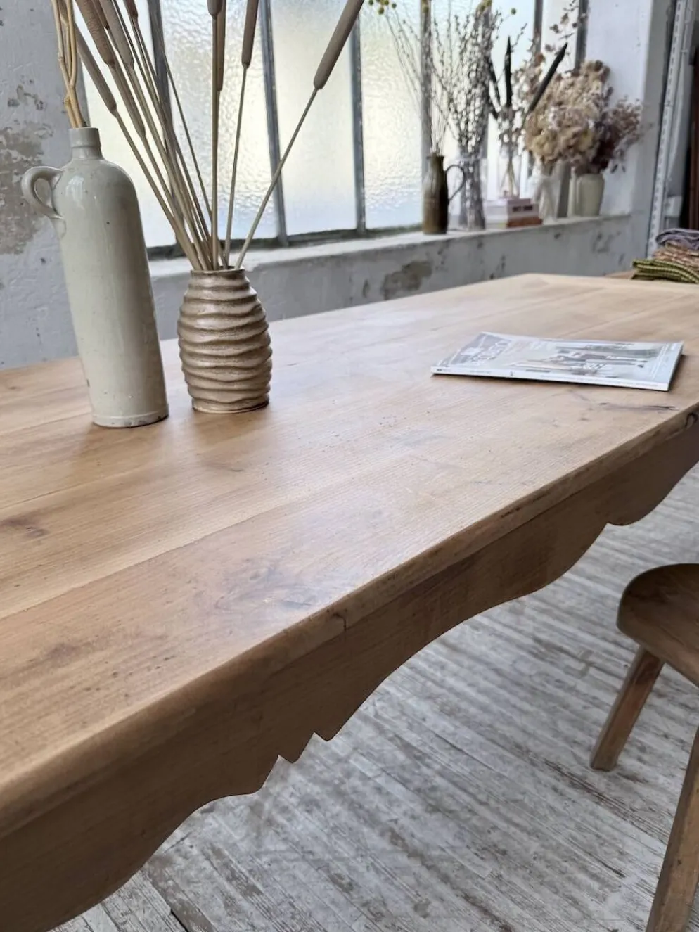 Table de ferme merisier pieds galbés XIXème