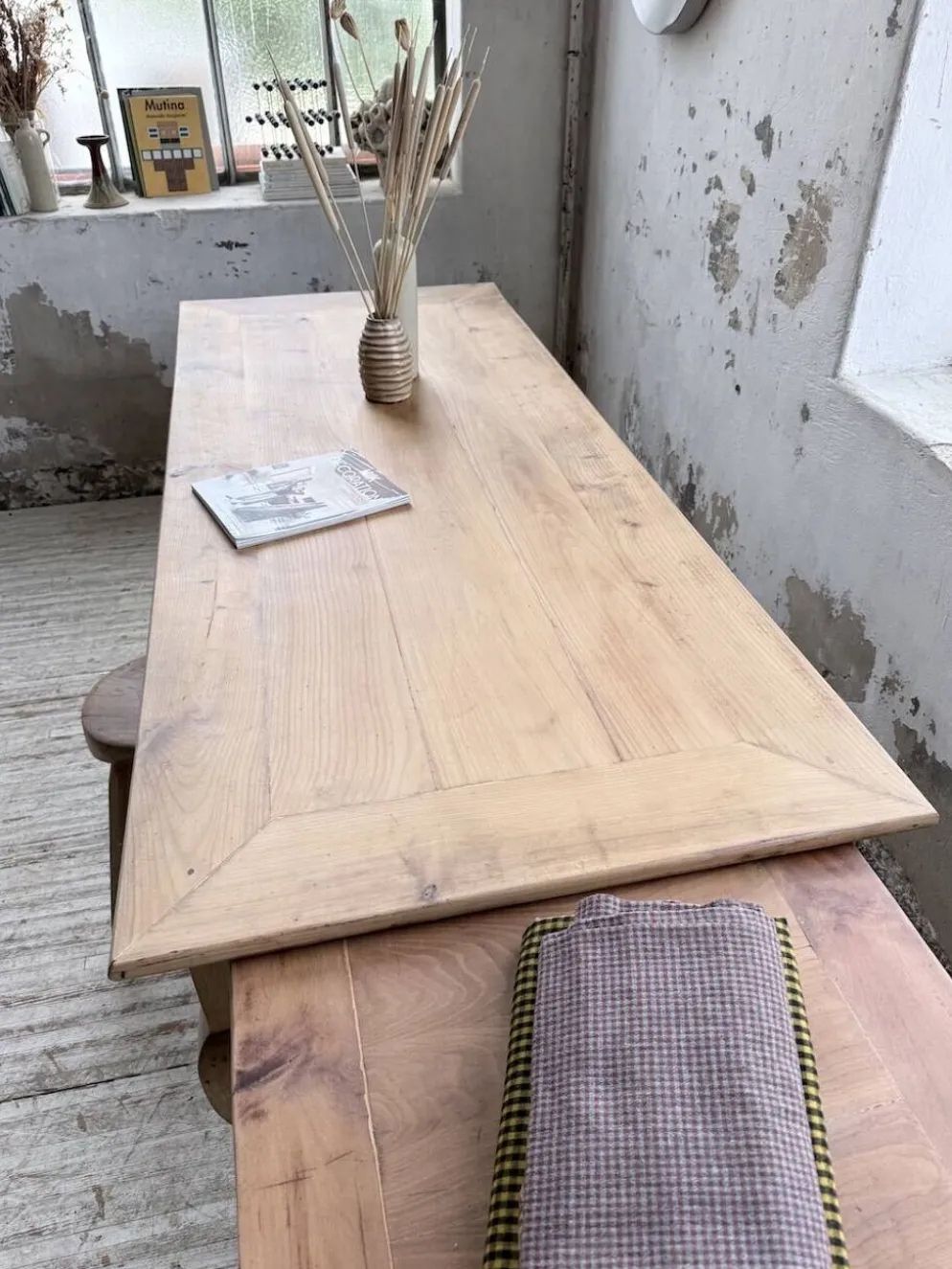 Table de ferme merisier pieds galbés XIXème
