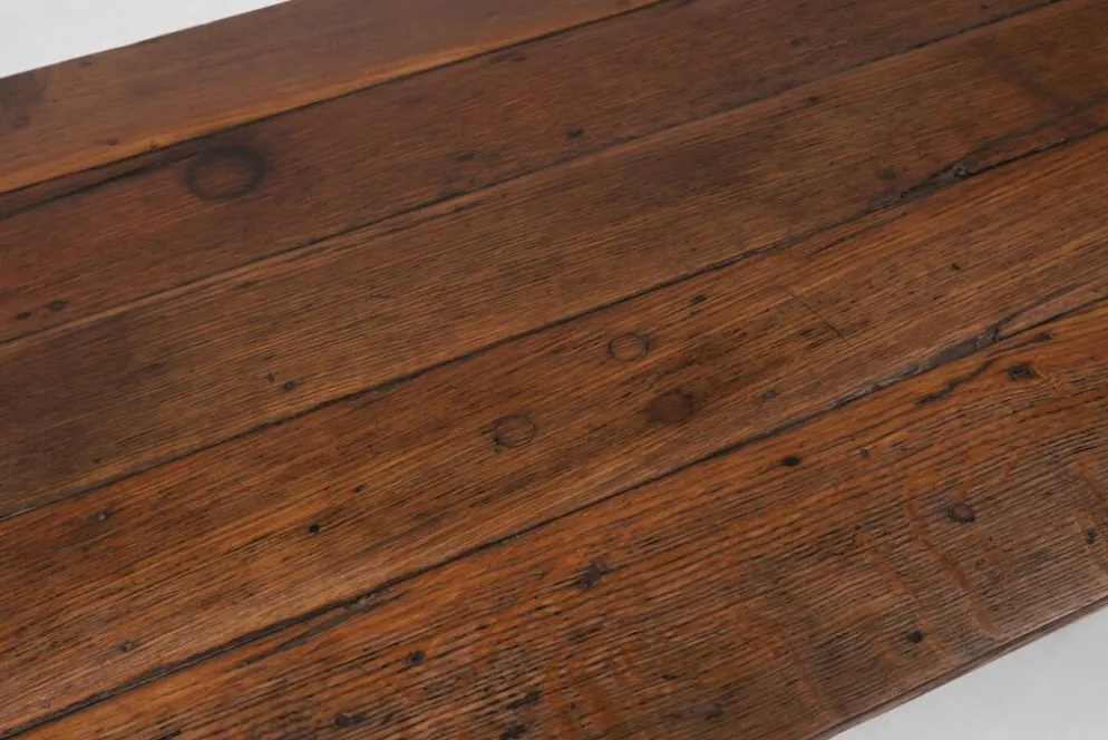 Table de ferme rustique en chêne, France, années 1850