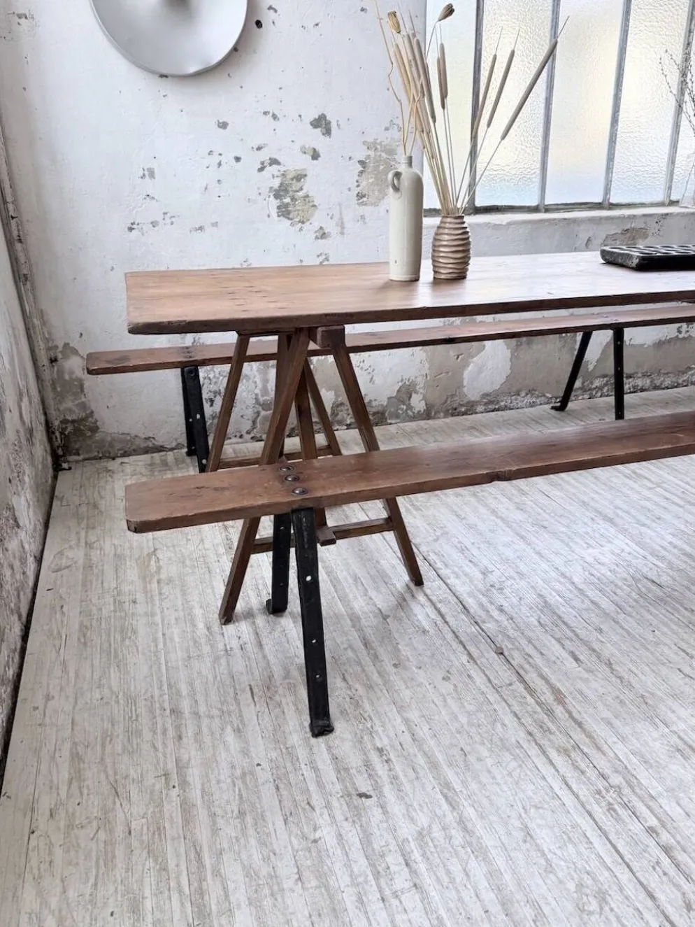 Table de ferme tréteaux XXL 4m et ses bancs