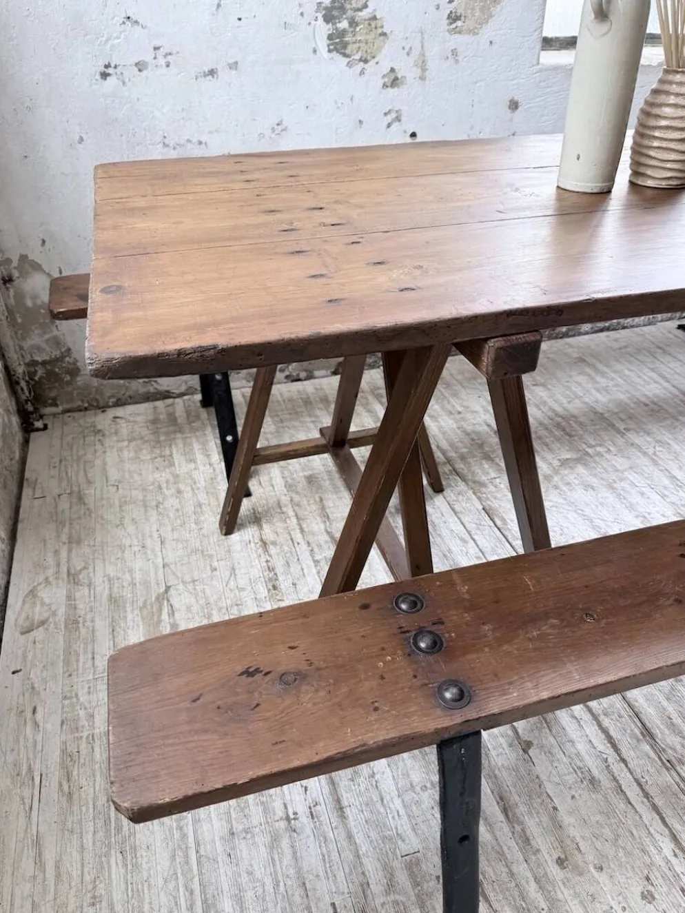 Table de ferme tréteaux XXL 4m et ses bancs