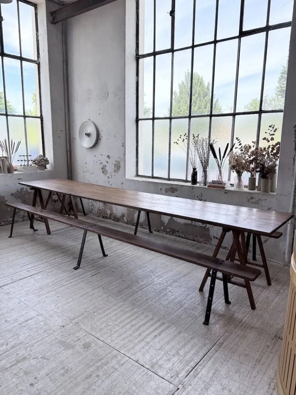 Table de ferme tréteaux XXL 4m et ses bancs