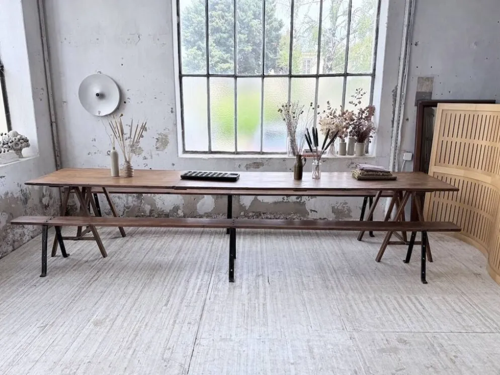 Table de ferme tréteaux XXL 4m et ses bancs